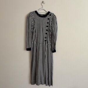 Vintage Plaza South Black & White Gingham Check Dress Size 16 Cottagecore Modest